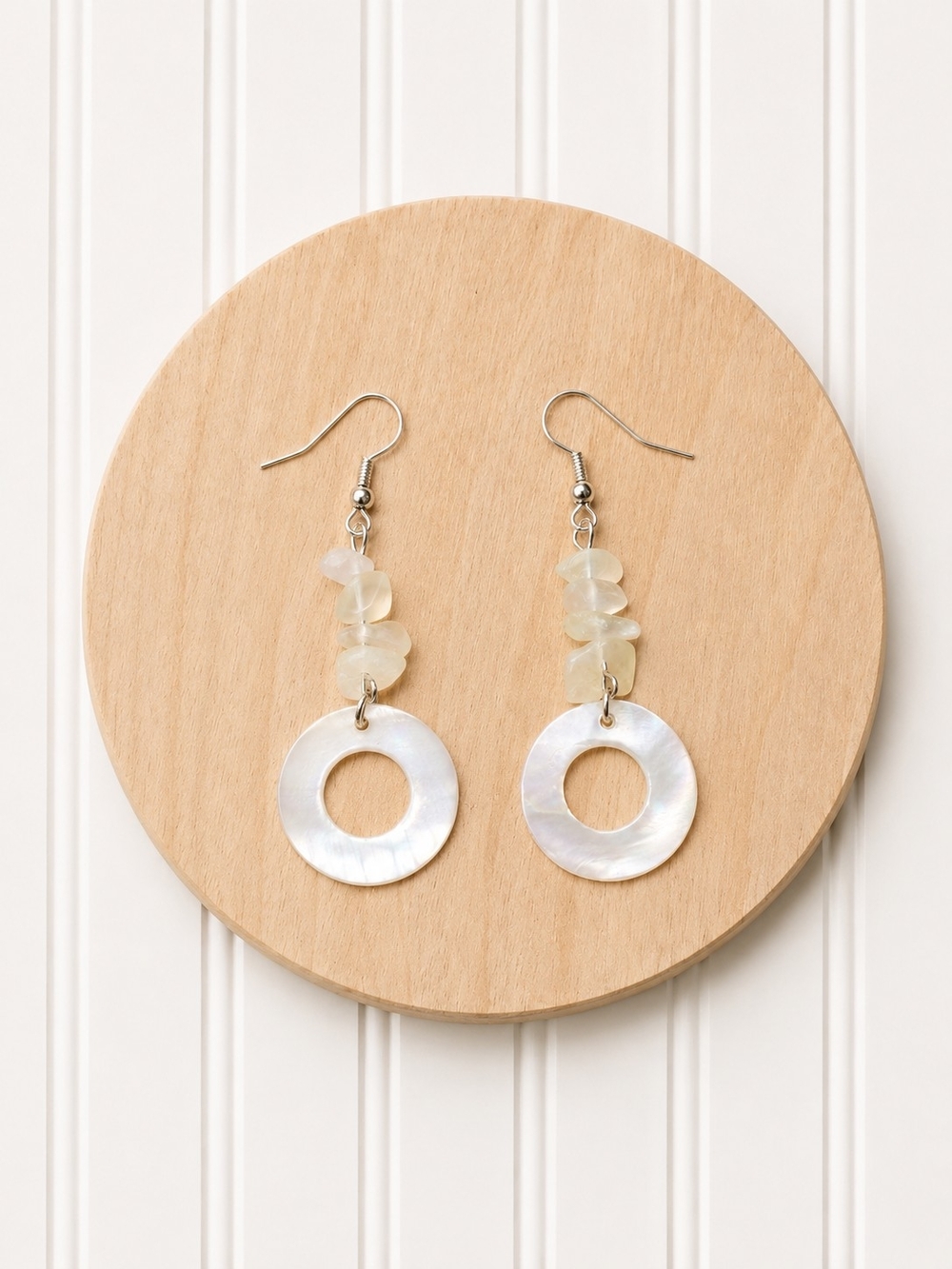 Mother-of-Pearl Drop Earrings with Semi Precious Gemstone Crystal Beads